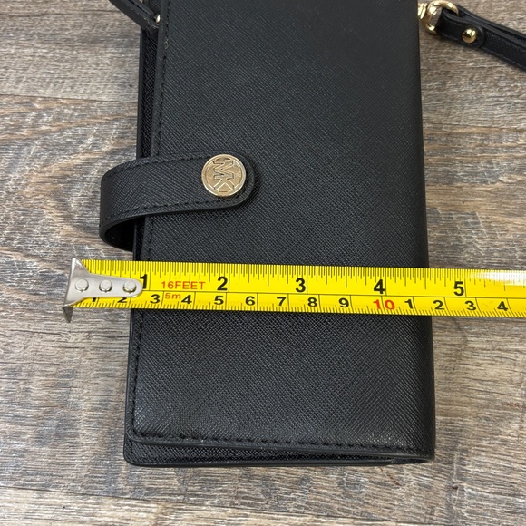 Michael Kors Charm Phone Leather Wristlet – Black Saffiano w/ Gold Hardware